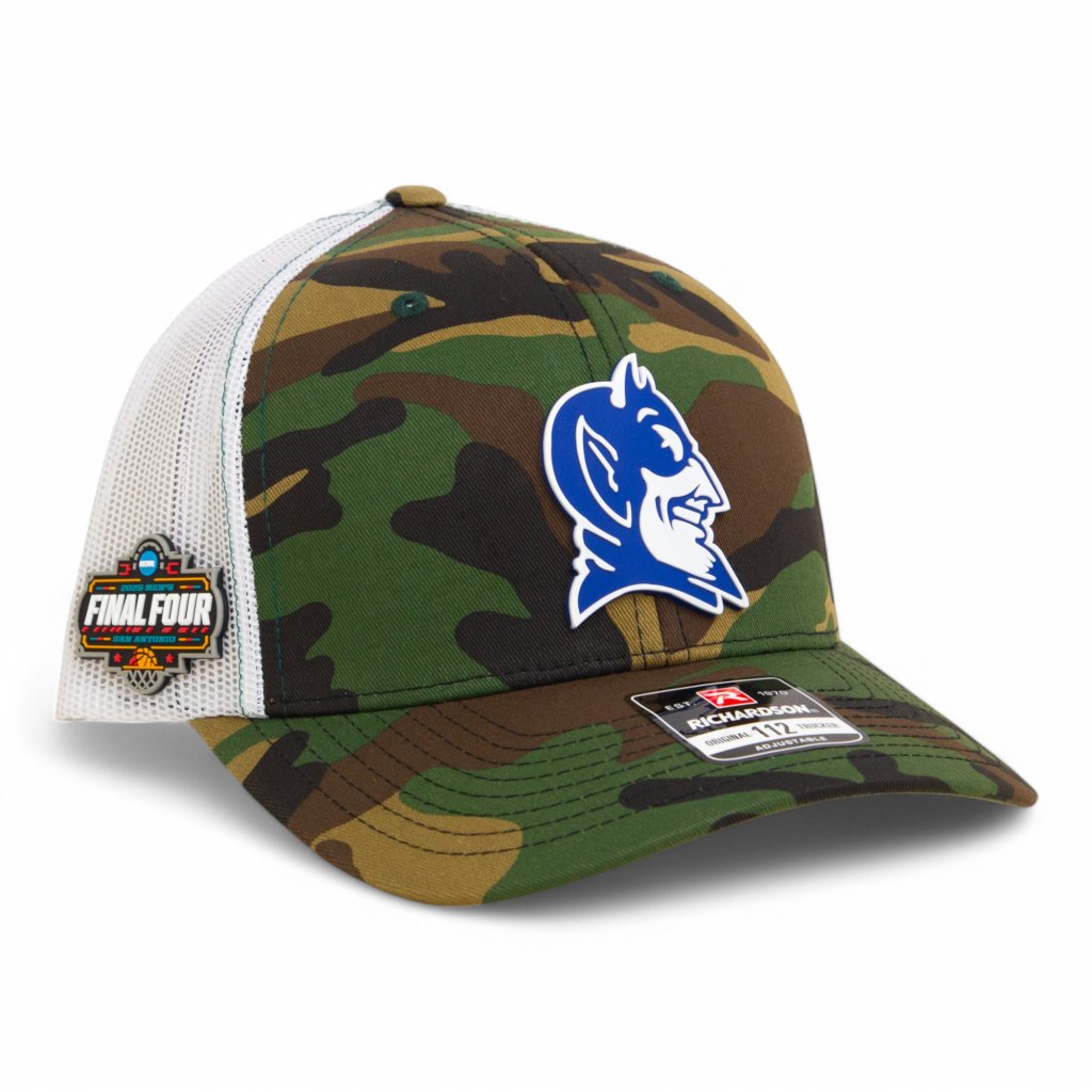 Duke Blue Devils 2025 Final Four 3d Snapback Trucker Hat- Green Camo/ White